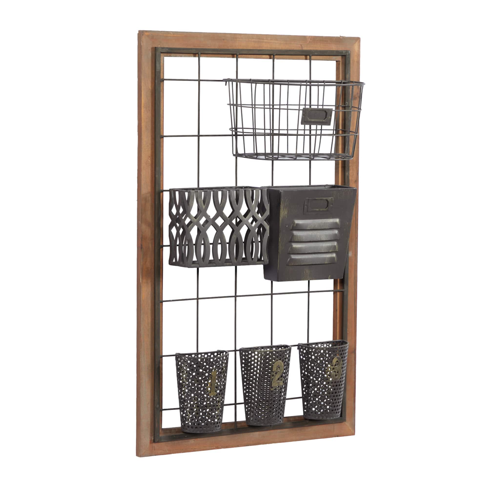 32" Brown Metal Farmhouse Magazine Rack Holder